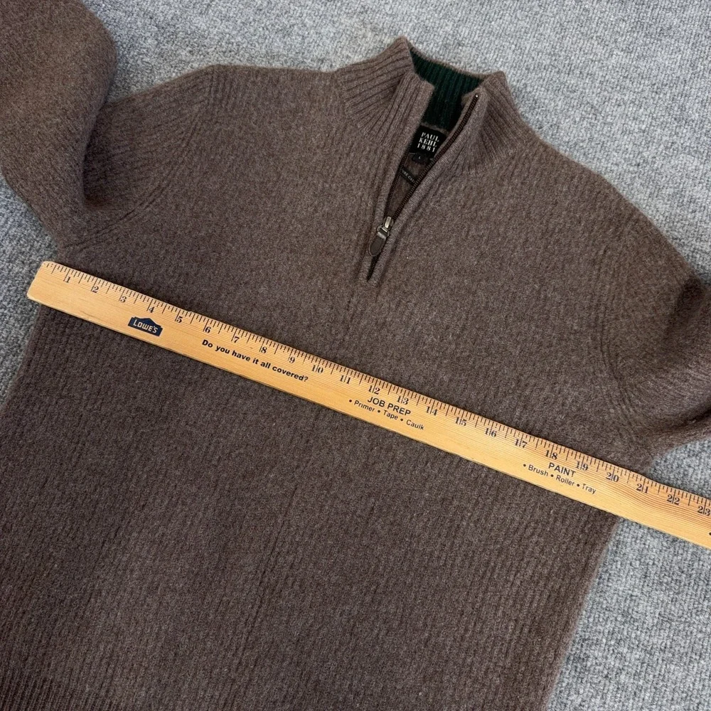 Paul Kehl Sweater Men Large Brown 100% Pure Cashmere Super Soft 1/4 Zip Slim Fit
